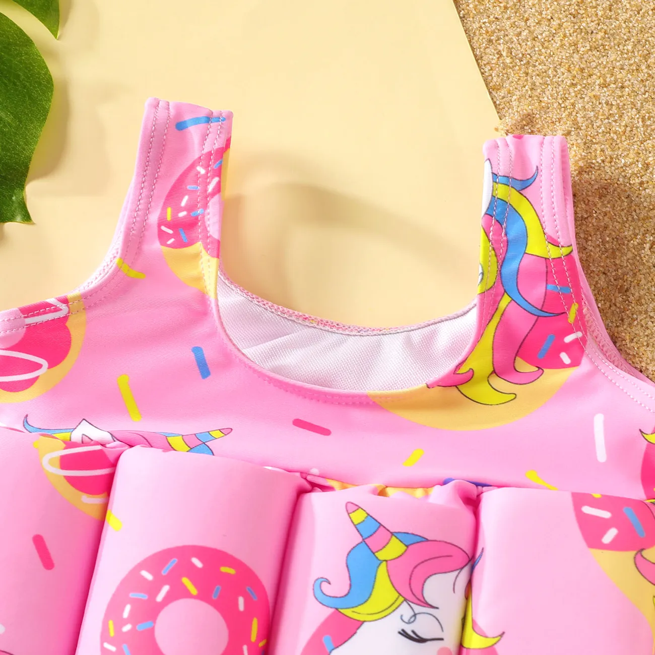 Baby Girl Unicorn and Donut Pattern Float One Piece Swimsuit Buoyancy Swimwear Pink big image 1