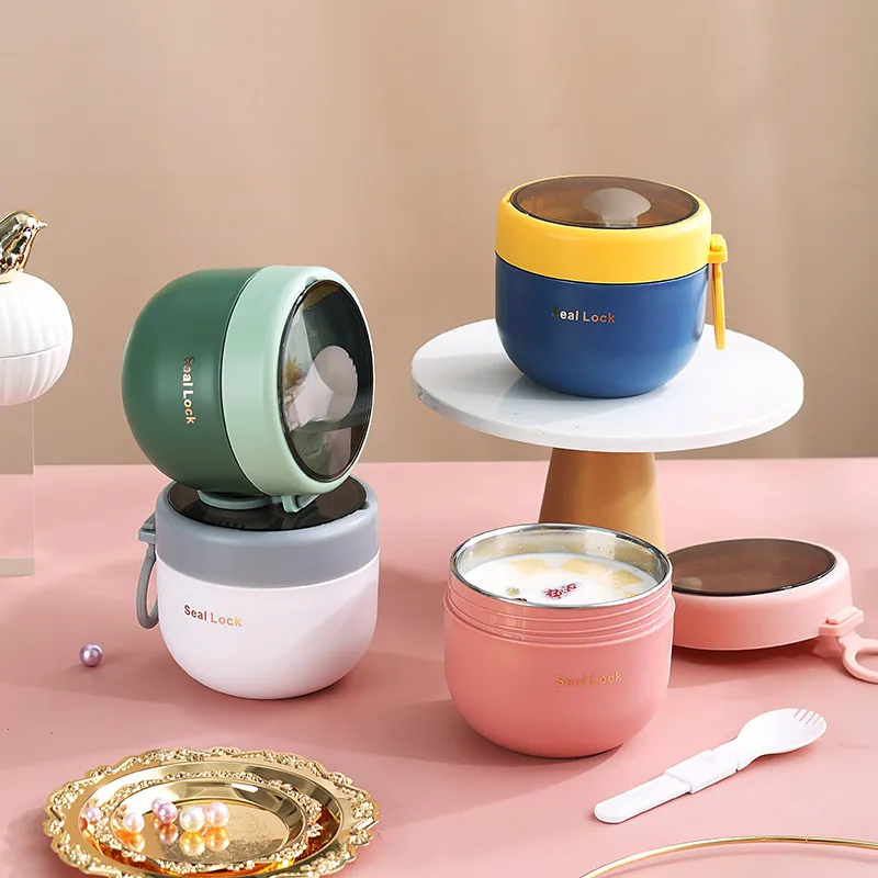 Breakfast Cup 304 Stainless Steel Soup Cup Student Breakfast Cup Milk Cup Outdoor Office Salad Portable Soup Porridge Soup Pot Stainless Steel Green (Thermal Insulation Easy to Clean)