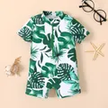 Baby Boy Allover Plant Print Short-sleeve Zip Up One Piece Swimsuit    image 1