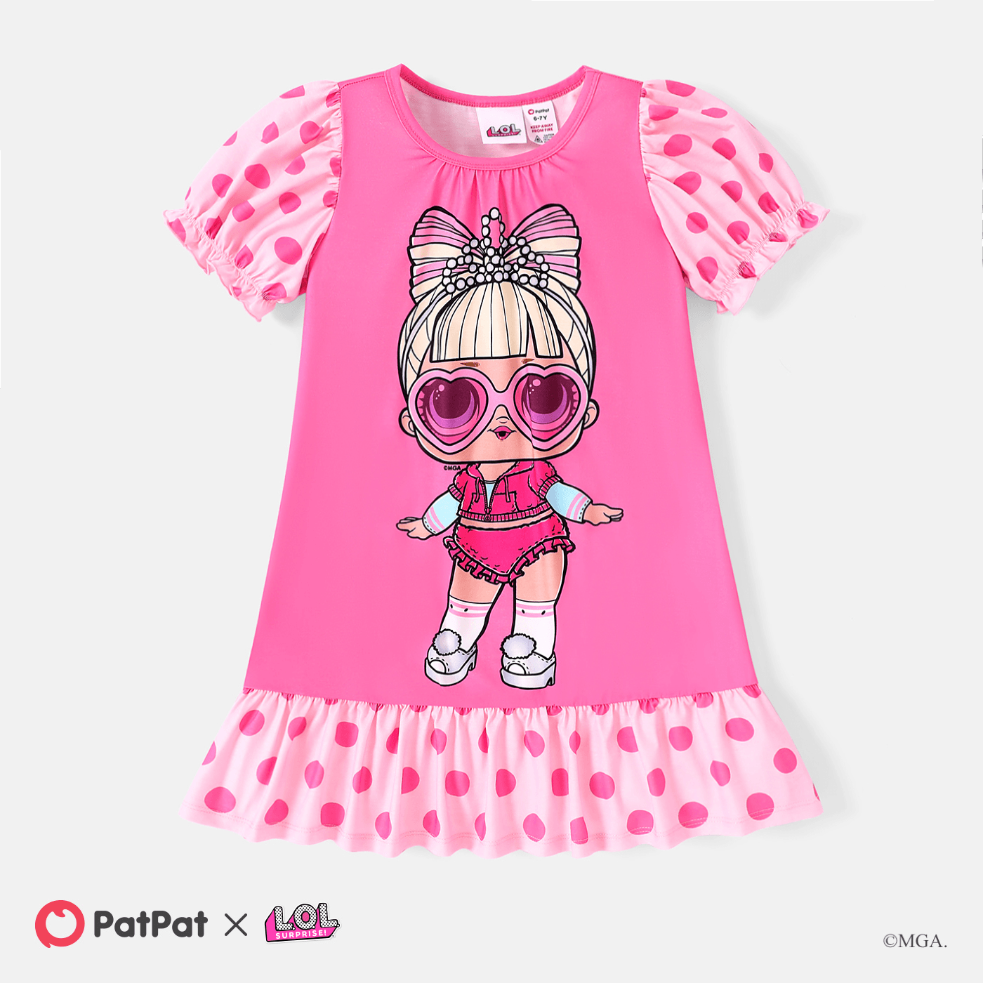 

L.O.L. SURPRISE! Toddler/Kid Girl Character & Polka Dots Print Short-sleeve Nightdress