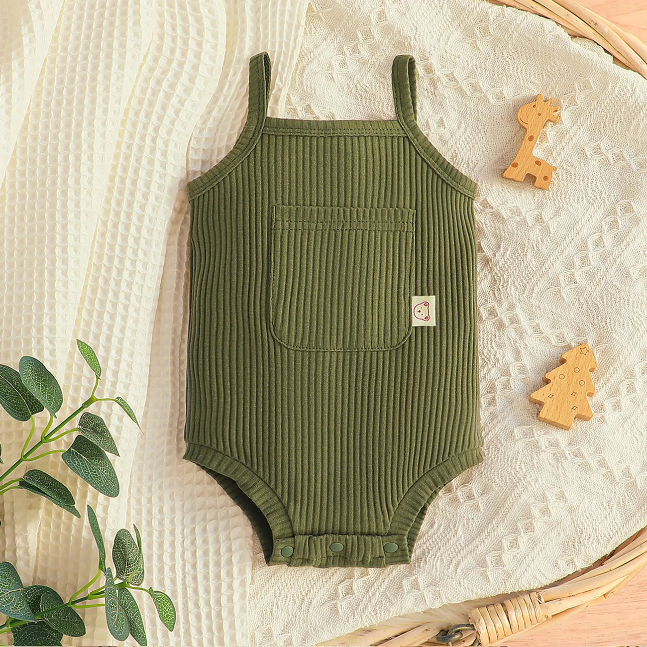Baby Boy/Girl Pocket Ribbed Solid Slip Romper big image 1