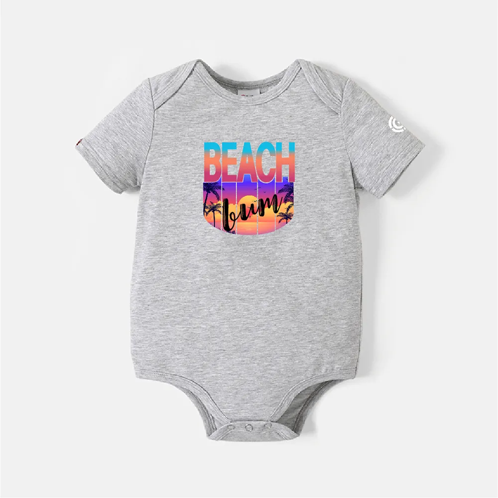 Go-Neat Water Repellent and Stain Resistant Family Matching Beach & Letter Print Short-sleeve Tee Light Grey big image 1