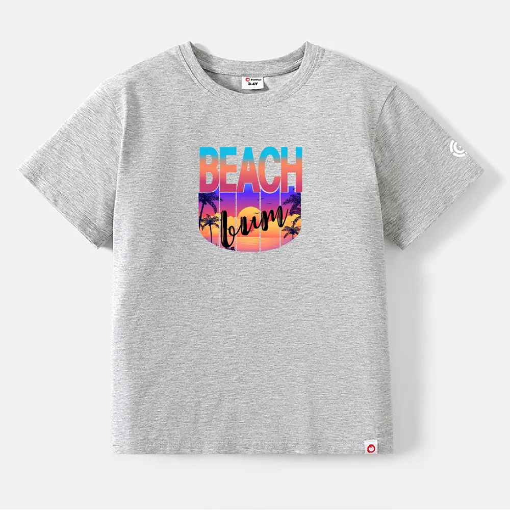 Go-Neat Water Repellent and Stain Resistant Family Matching Beach & Letter Print Short-sleeve Tee big image 7