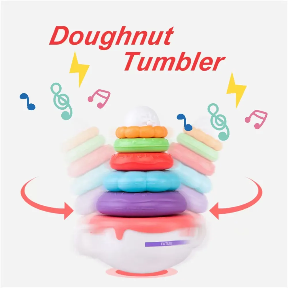 Baby Development Toys Weeble Wobble Tummy Time Toys, Doughnut Tumbler Wobbler Toys for Infant Boy Girl Gifts big image 2