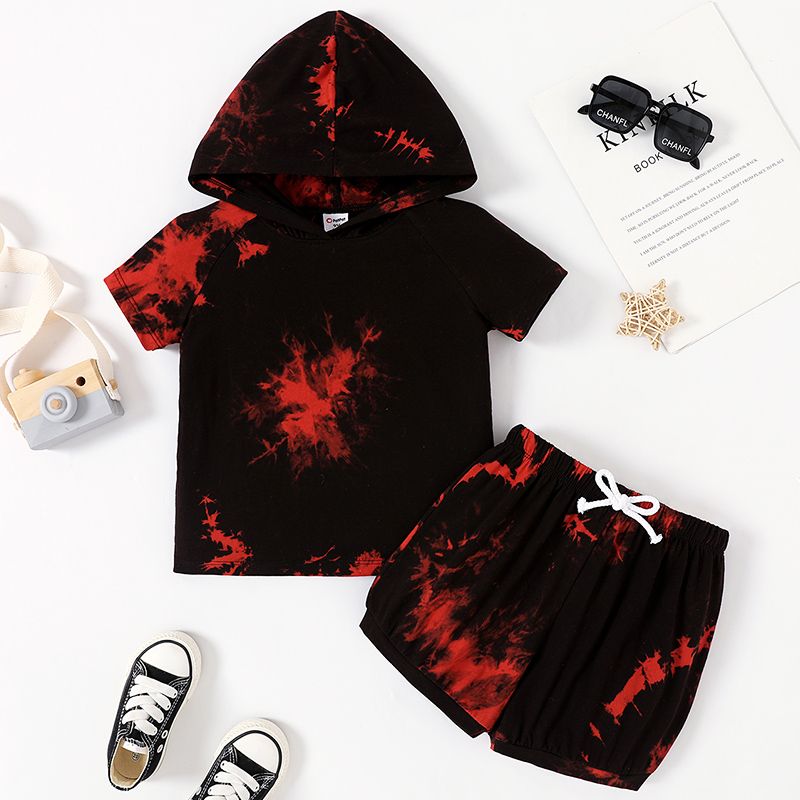 

2pcs Toddler Boy 100% Cotton Tie Dye Short-sleeve Hoodie and Shorts Set