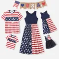 Independence Day Family Matching Star & Striped Print Spliced Tank Dresses and Short-sleeve T-shirts Sets  image 2