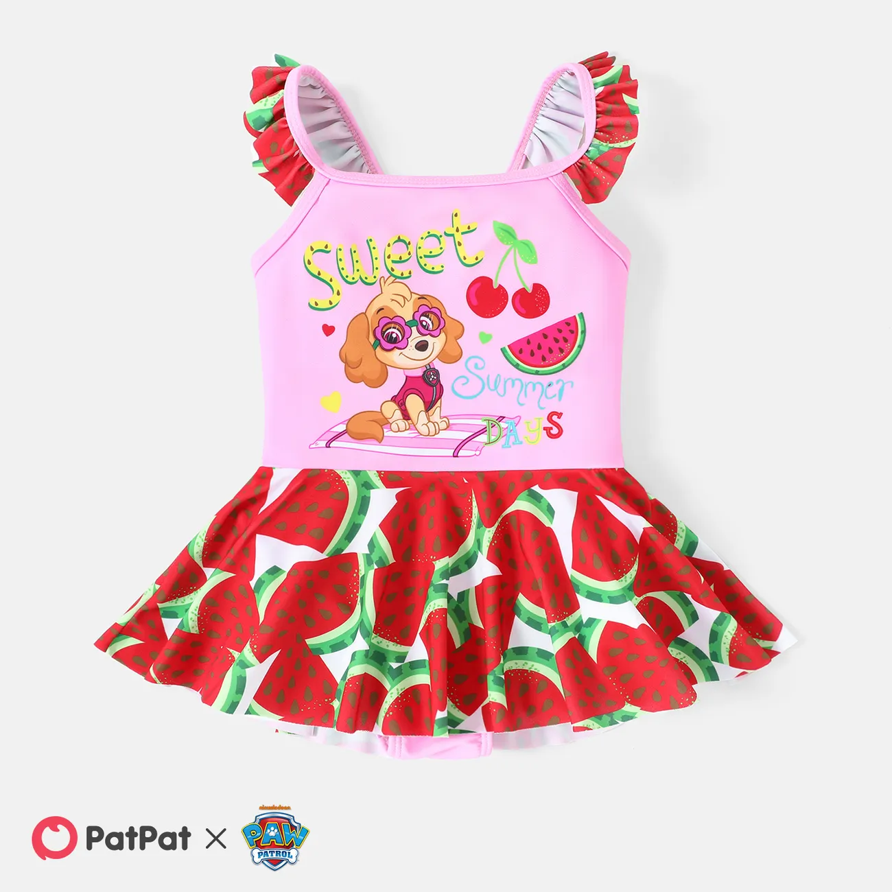 PAW Patrol Toddler Girl Character & Watermelon Print Flutter-sleeve One Piece Swimsuit  big image 1
