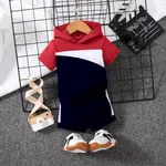 2pcs Baby Boy 95% Cotton Hooded Short-sleeve Colorblock Top & Shorts Set Red