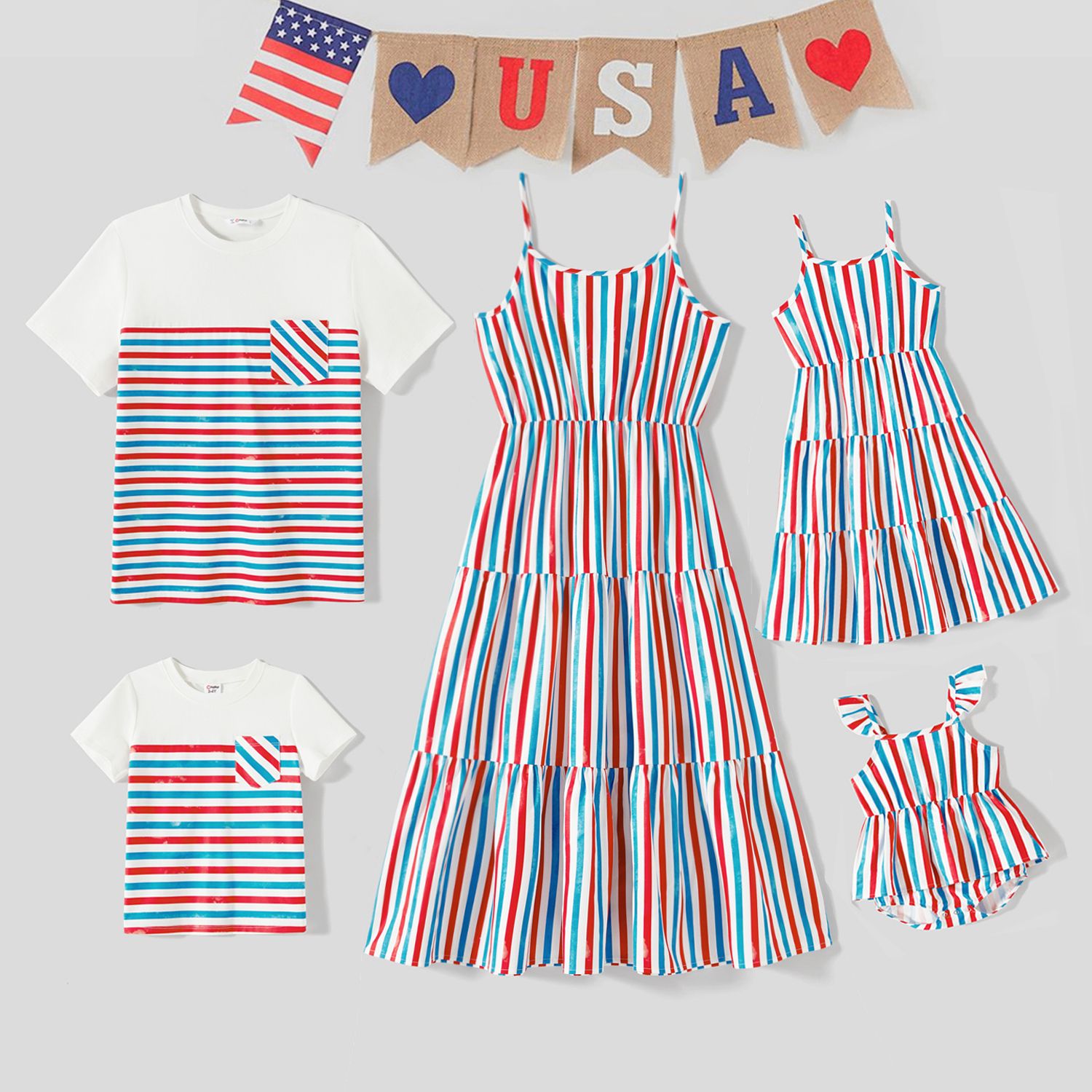 

Family Matching Colorful Striped Cami Dresses and Short-sleeve Naia™ T-shirts Sets