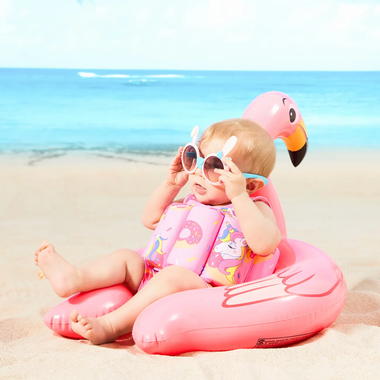 Baby Girl Unicorn and Donut Pattern Float One Piece Swimsuit Buoyancy Swimwear Pink big image 1