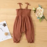 Baby Girl 100% Cotton Solid Smocked Bow Slip Jumpsuit  image 2