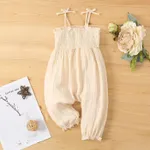 Baby Girl 100% Cotton Solid Smocked Bow Slip Jumpsuit Apricot