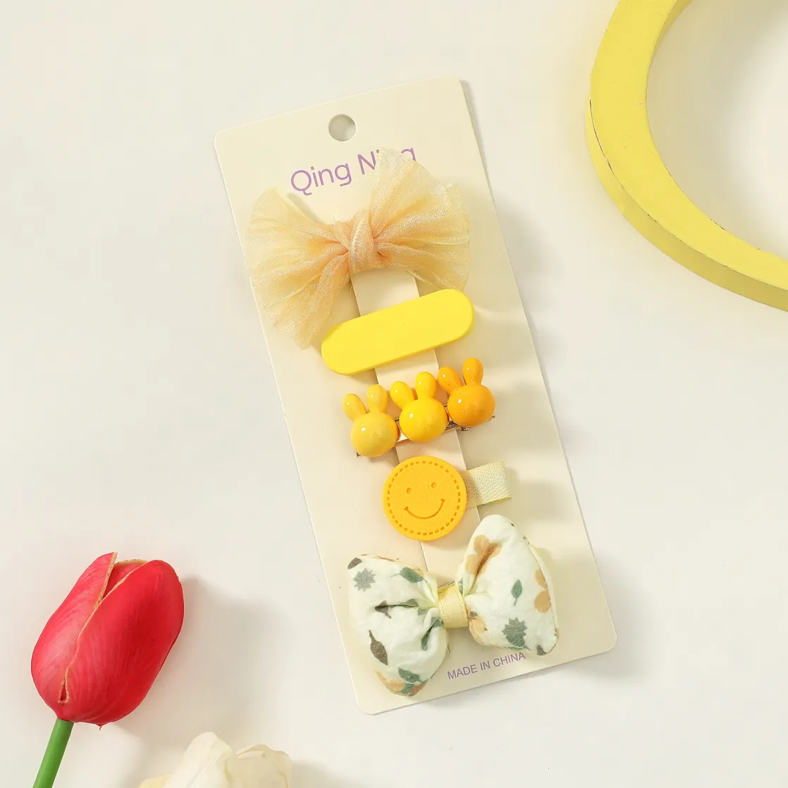 5-pack Toddler/Kid Girl Korean Sweet Candy Color Mesh Bow Knot Headband Yellow