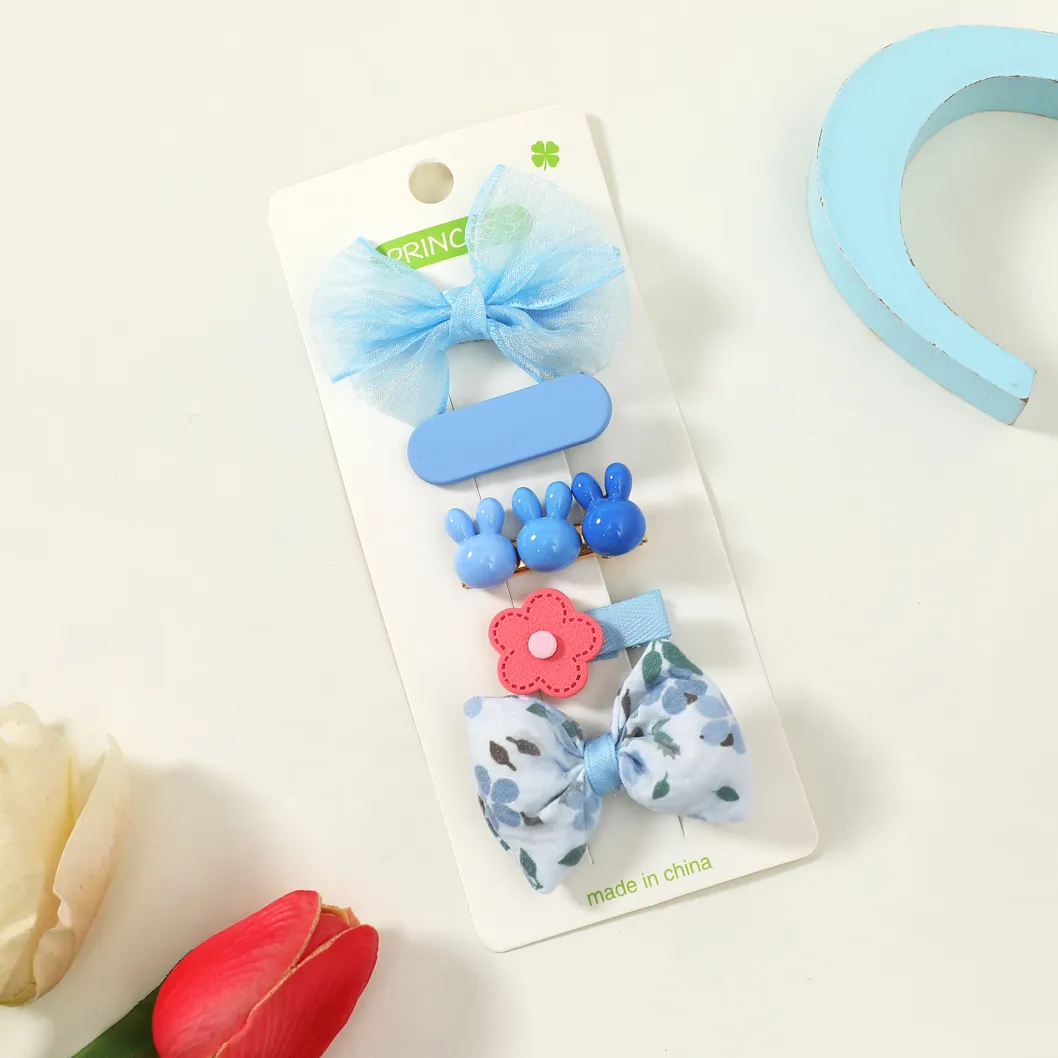 5-pack Toddler/Kid Girl Korean Sweet Candy Color Mesh Bow Knot Headband Blue