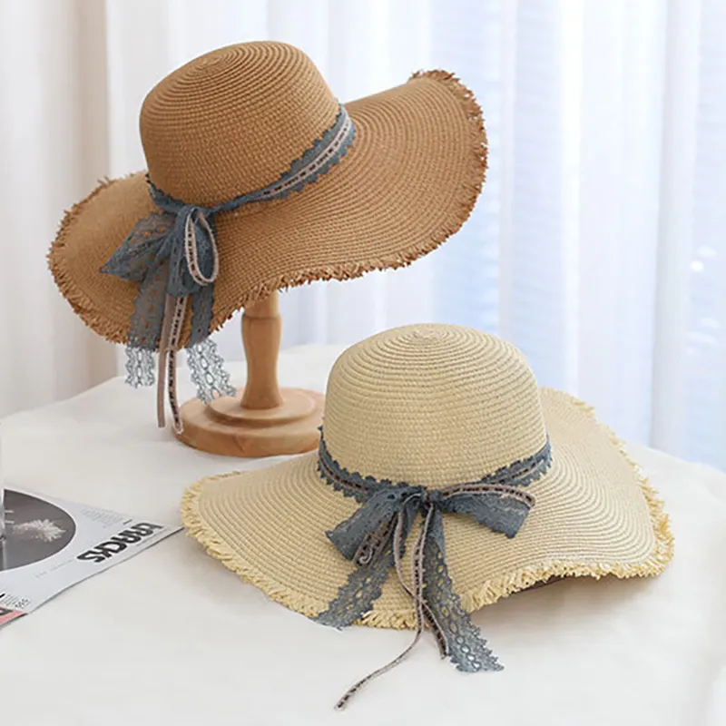 Women/Kid Summer Bow Decor Straw Hat Khaki image 6