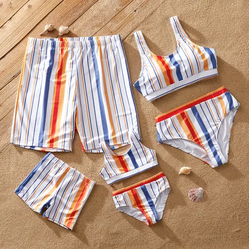 Family Matching Colorful Stripe Two-piece Swimsuit or Swim Trunks Shorts