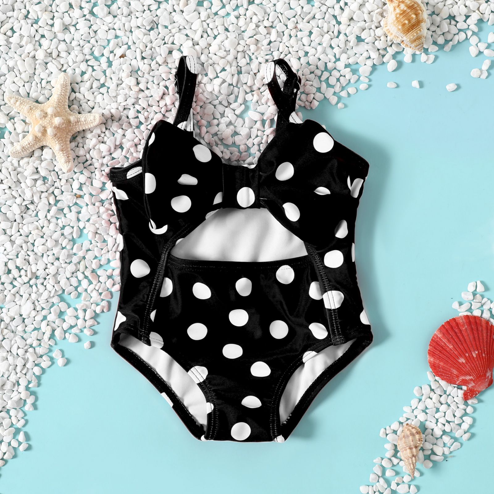 Baby Girl Allover Polka Dot Print Cut Out One-Piece Swimsuit