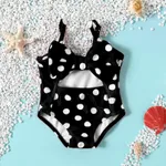 Baby Girl Allover Polka Dot Print Cut Out One-Piece Swimsuit Black