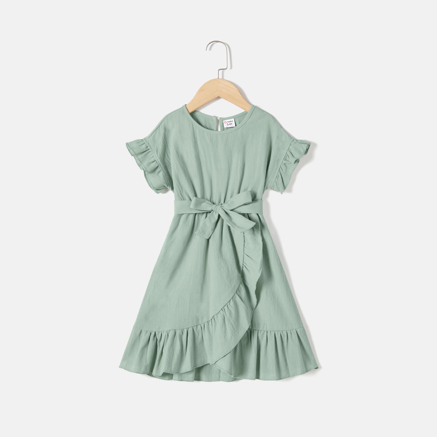 

Mommy and Me 100% Cotton Green Ruffled Belted Dresses