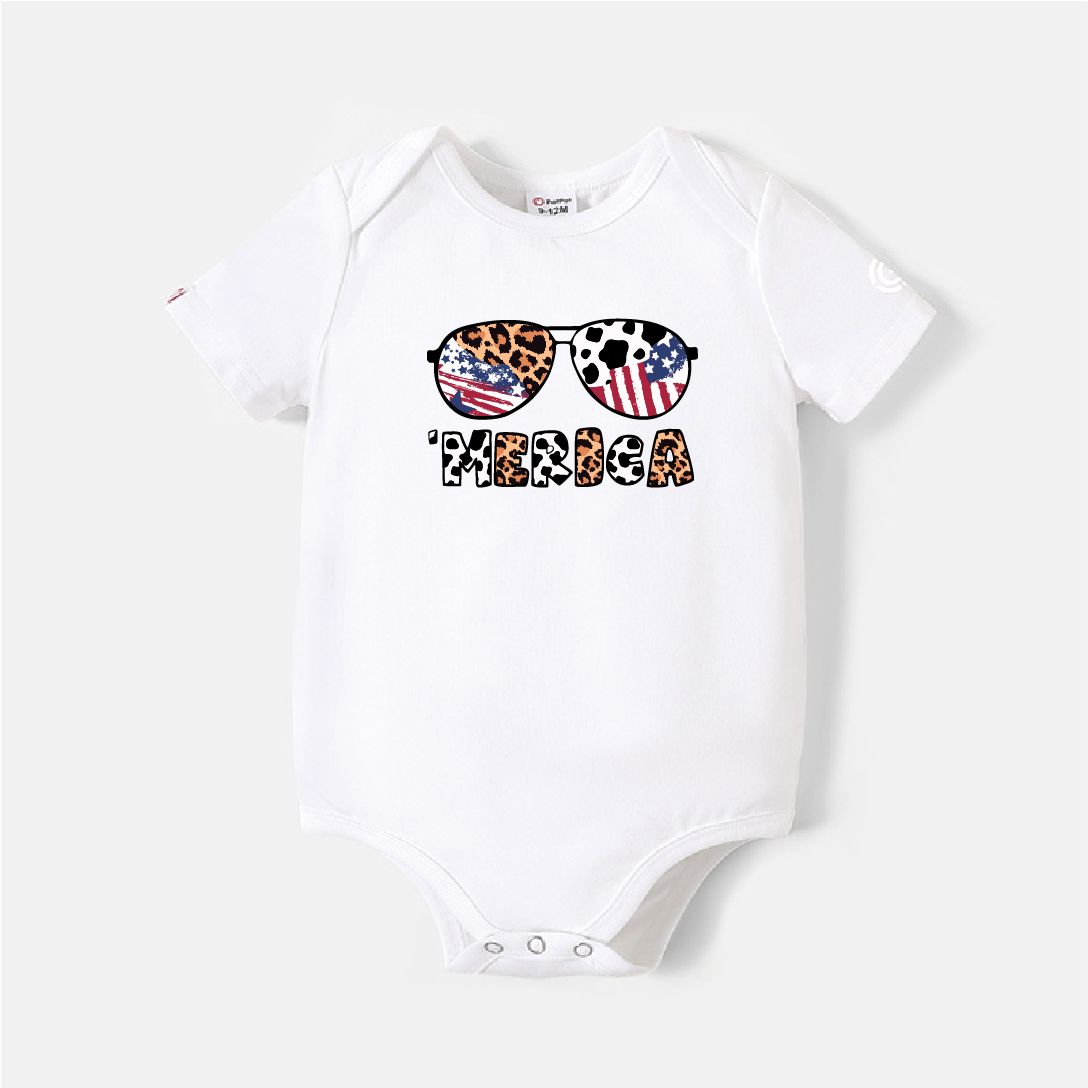 Go-Neat Water Repellent And Stain Resistant Family Matching Independence Day Glasses & Letter Print Short-sleeve Tee