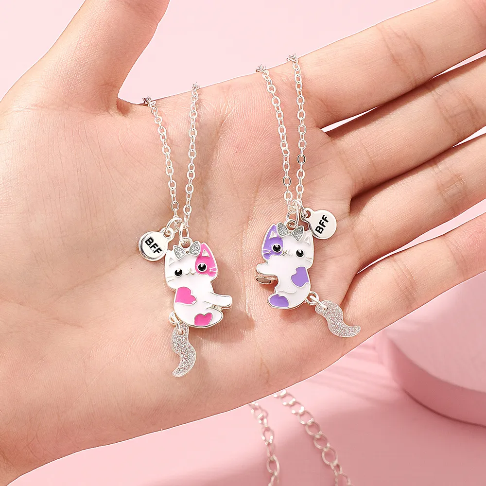 2pcs Toddler/Kid Cute Cat Pattern Magnets Attract Necklace big image 2