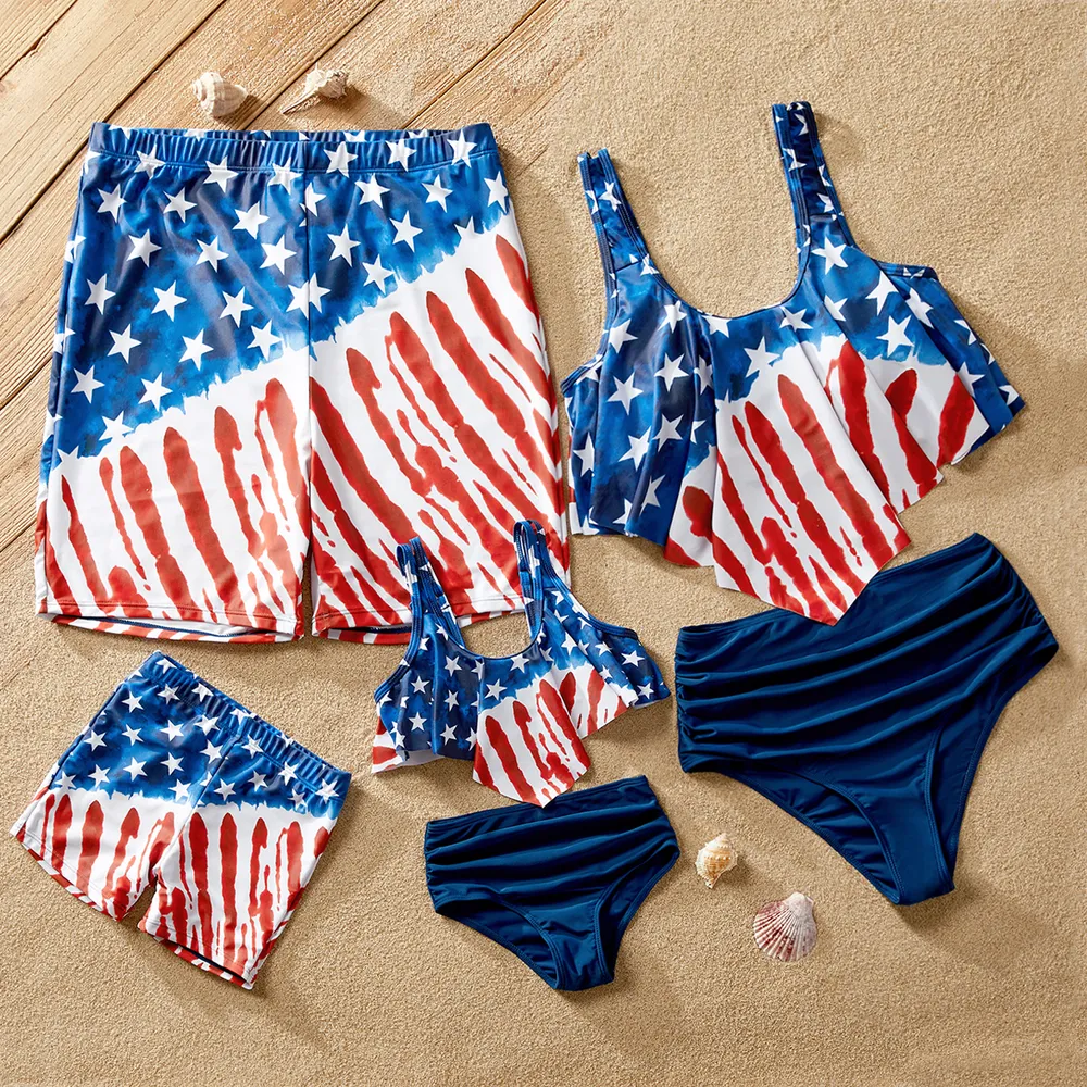 Independence Day Family Matching Star & Striped Print Spliced Two-piece Swimsuit or Swim Trunks Shorts  big image 7