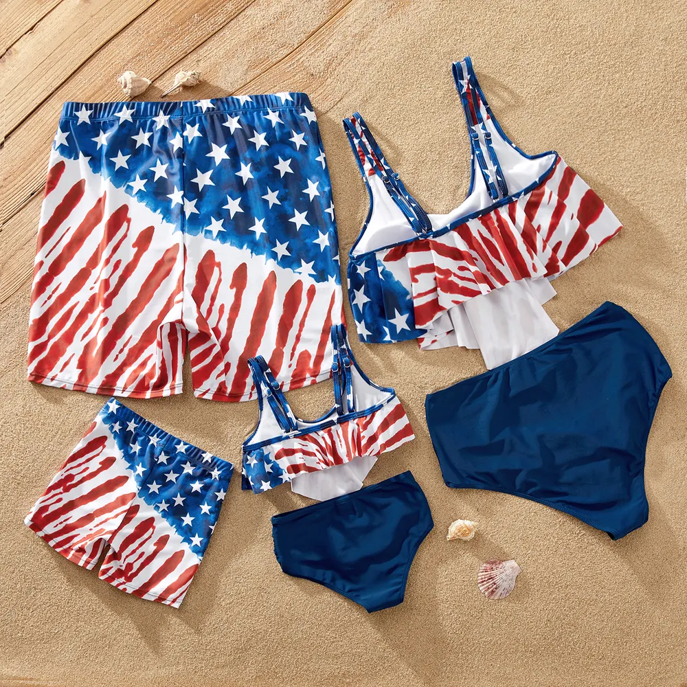Independence Day Family Matching Star & Striped Print Spliced Two-piece Swimsuit or Swim Trunks Shorts  big image 3