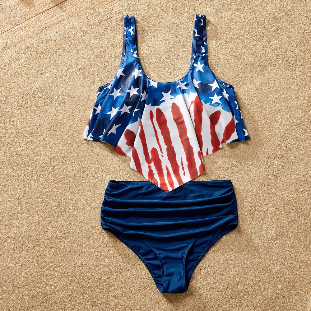 Independence Day Family Matching Star & Striped Print Spliced Two-piece Swimsuit or Swim Trunks Shorts  big image 10