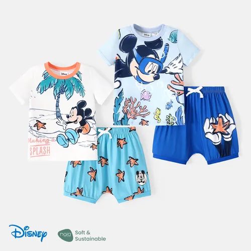 Disney Mickey and Friends Baby/Toddler Girl/Boy 2pcs Naia™ Character Print Short-sleeve Tee and Shorts Set
