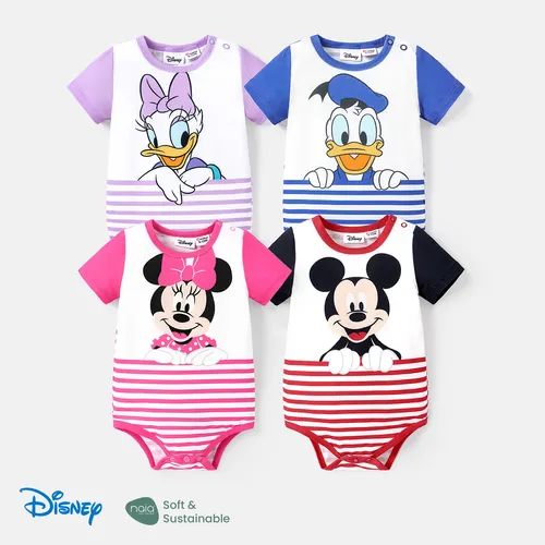 Disney Mickey and Friends Baby Boy/Girl Spliced Short-sleeve Graphic Striped Naia™ Romper