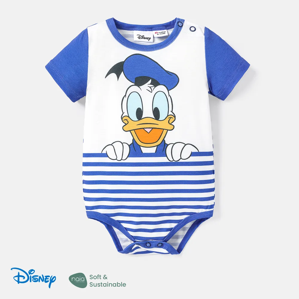 Disney Mickey and Friends Baby Boy/Girl Spliced Short-sleeve Graphic Striped Naia™ Romper  big image 1