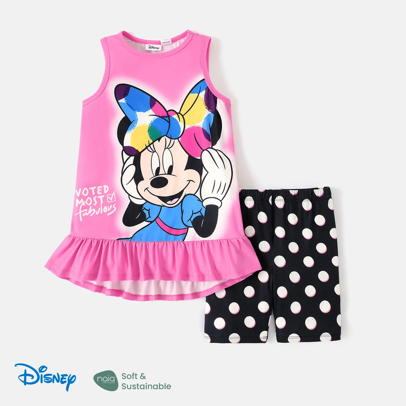 Disney Mickey and Friends Toddler/Kid Girl 2pcs Naia™ Character Print Ruffle Hem Tank Top and Polka Dots Leggings Set