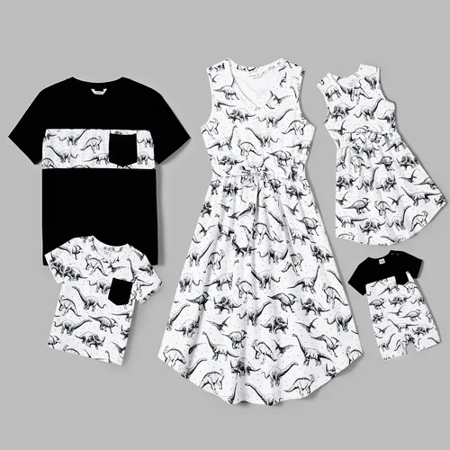 Family Matching Allover Dinosaur Print Tank Dresses and Short-sleeve T-shirts Sets