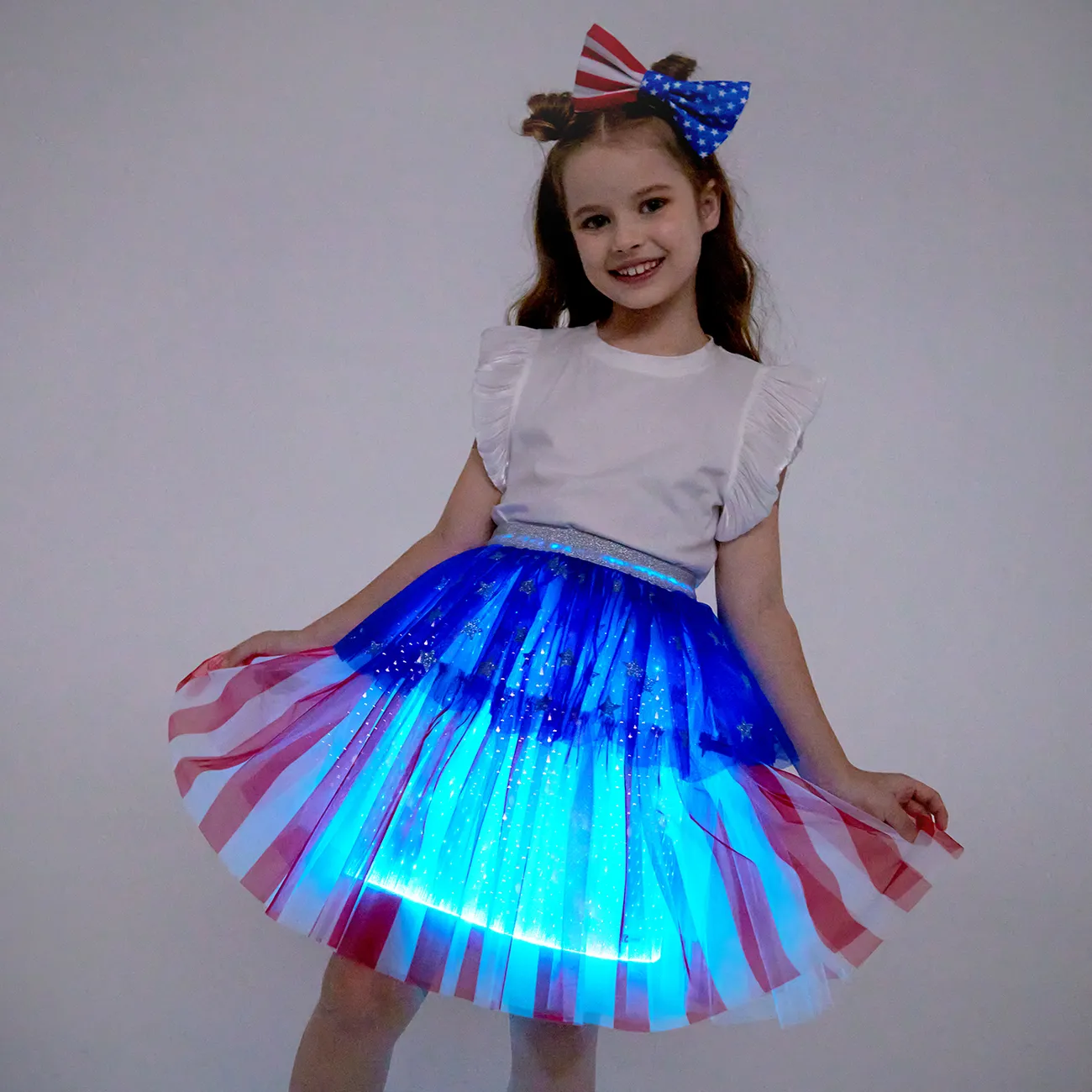 Go-Glow Light Up Contrast Skirt with Star Glitter Including Controller (Battery Inside) Dark blue/White/Red big image 1