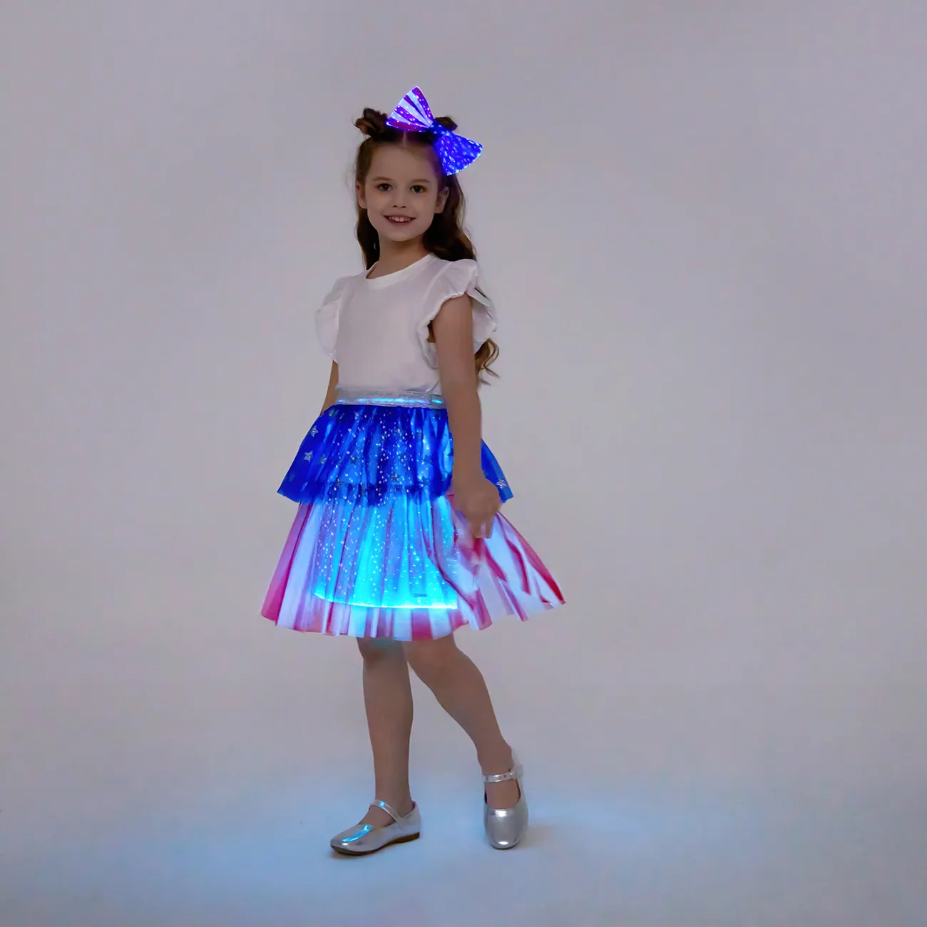 Go-Glow Light Up Contrast Skirt with Star Glitter Including Controller (Battery Inside) Dark blue/White/Red big image 1