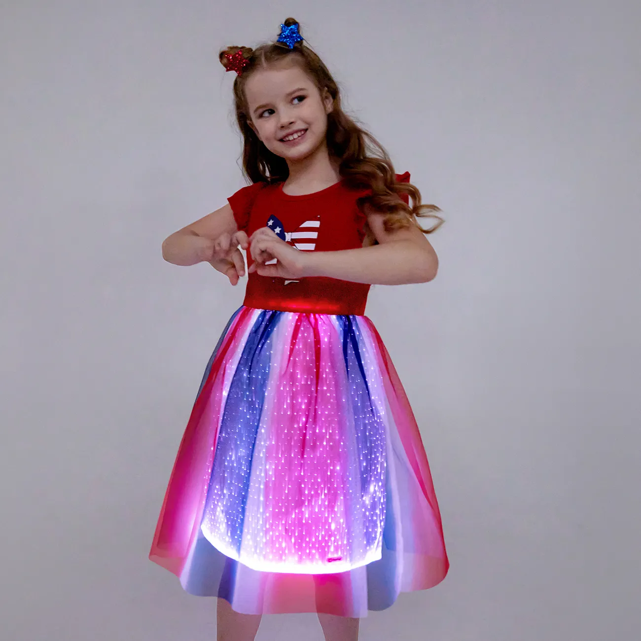 Go-Glow iluminando vestido de nó de laço com saia de luz para cima, incluindo controlador (bateria dentro) Vermelho big image 1