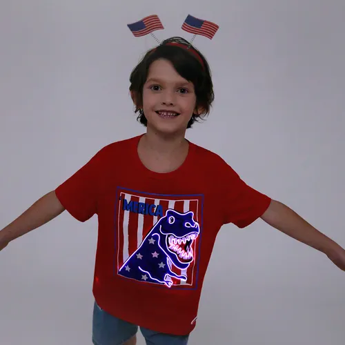 Nationalfeiertag Kleinkinder Jungen Lässig Dinosaurier Kurzärmelig T-Shirts
