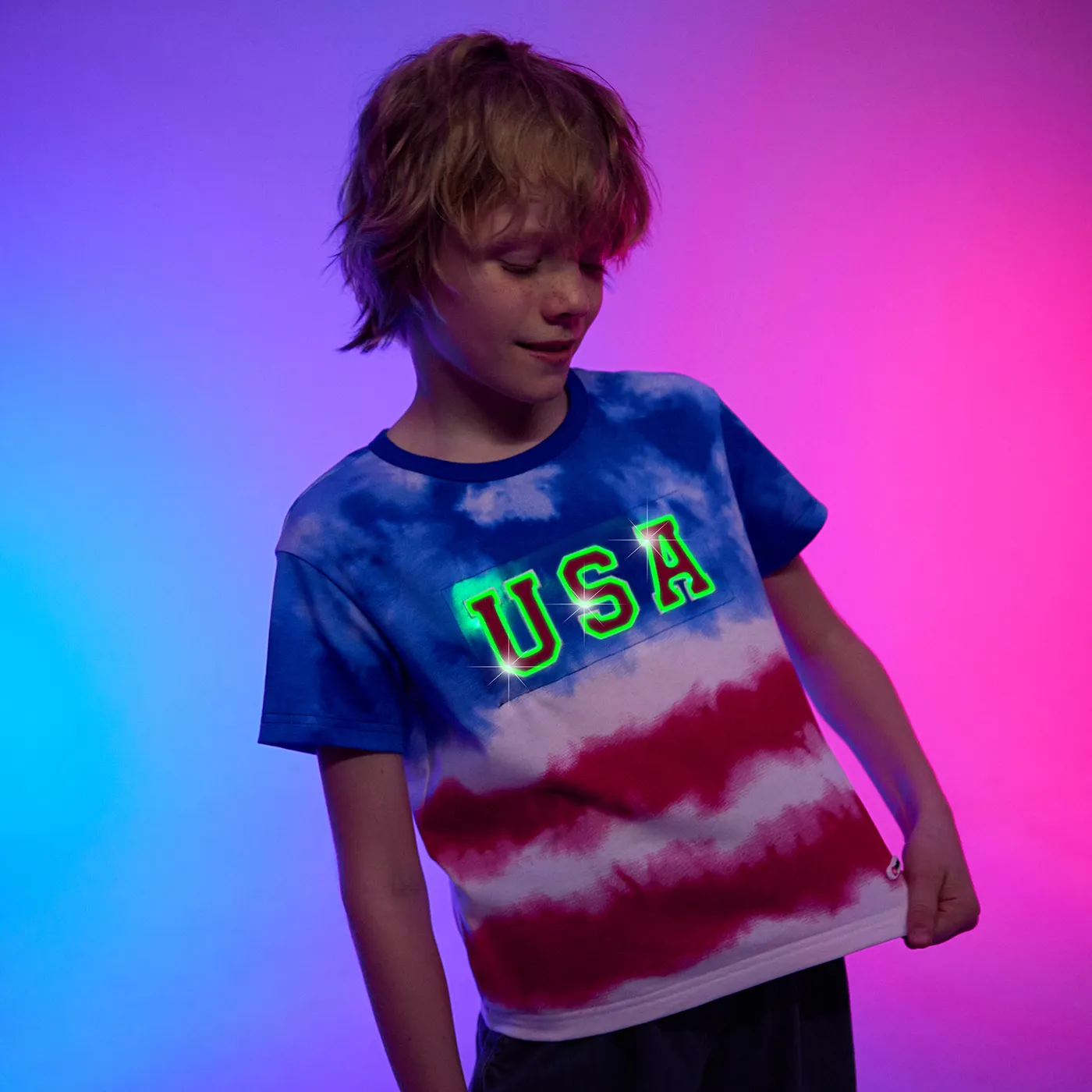 Go-Glow Illuminating T-shirt with Light Up Letters Including Controller (Battery Inside) Dark Blue/white image 5