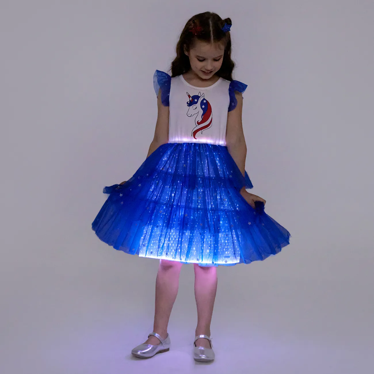 Go-Glow Illuminating Unicorn Dress with Light Up Blue Skirt Including Controller (Battery Inside) Dark Blue/white big image 1