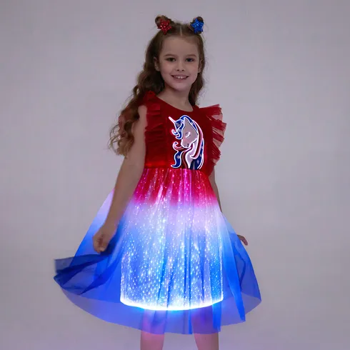 Go-Glow Illuminating Unicorn Red Dress with Light Up Gradient Skirt Including Controller (Battery Inside) Red/White big image 5