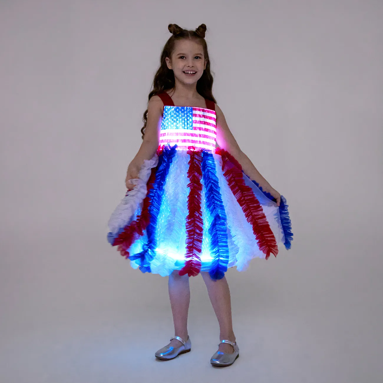 Go-Glow Light Up Princess Party Dress with Blue and Red Ruffled Skirt Including Controller (Battery Inside) Blue&Red big image 1