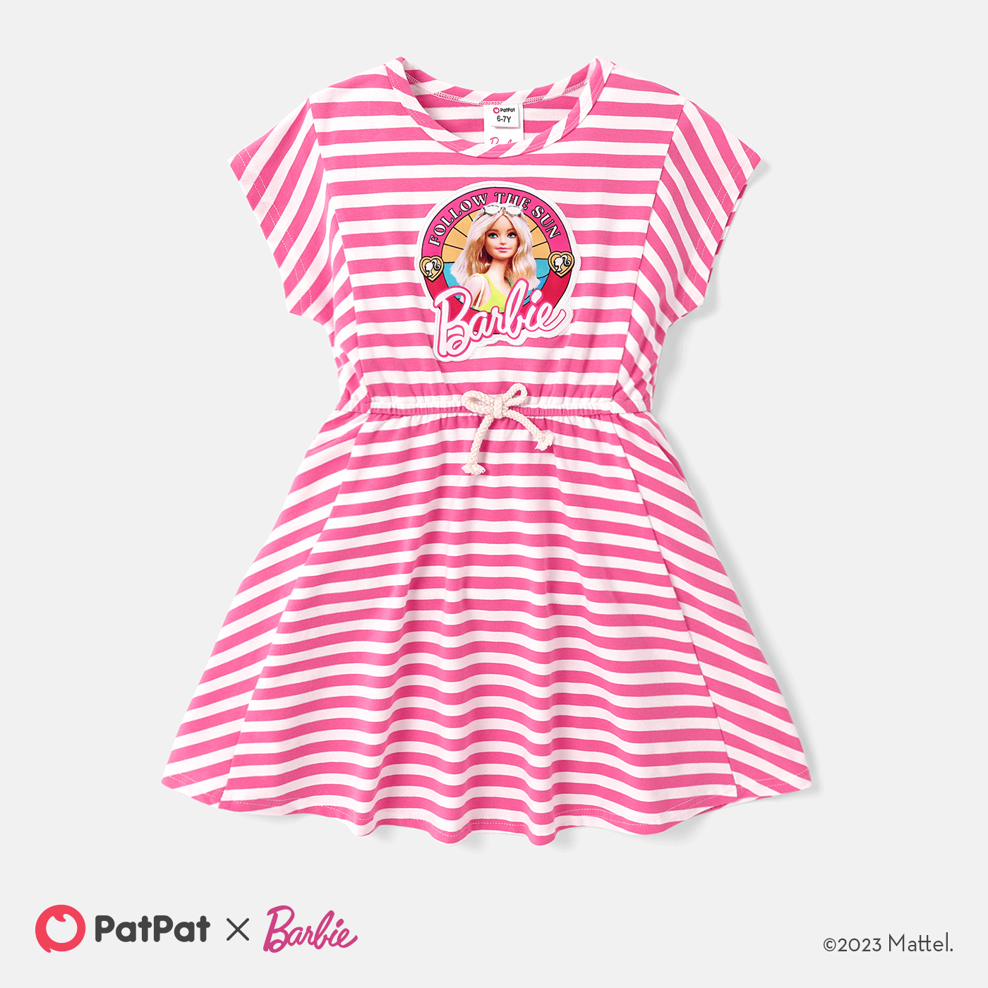 

Barbie Kid Girl Stripe Short-sleeve Drawstring Dress