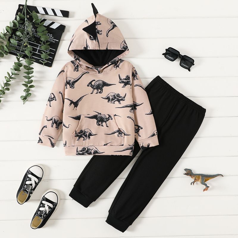 

2pcs Toddler Boy Cute Hooded Dinosaur Set