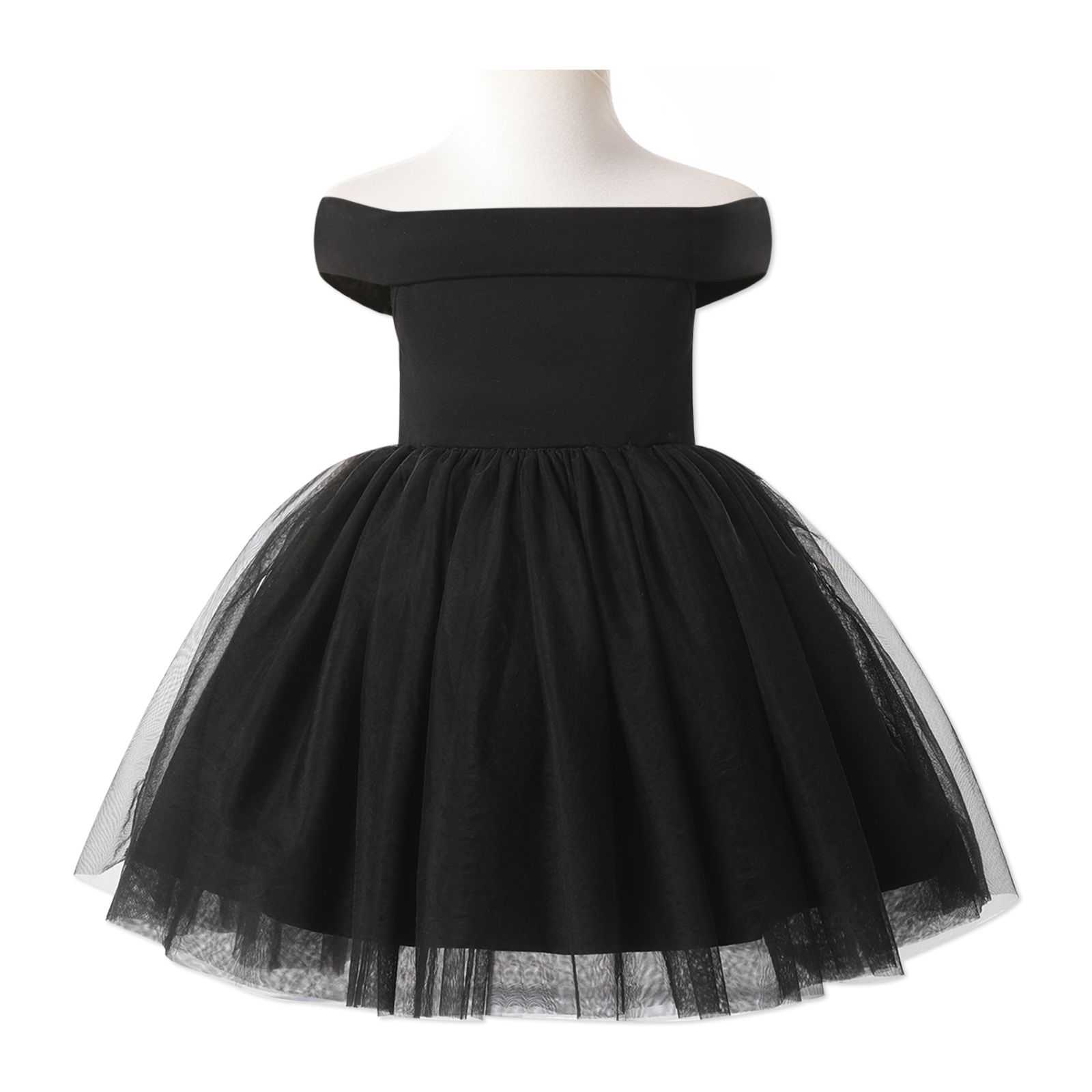 Toddler Girl Off-Shoulder Black Overlay Dress