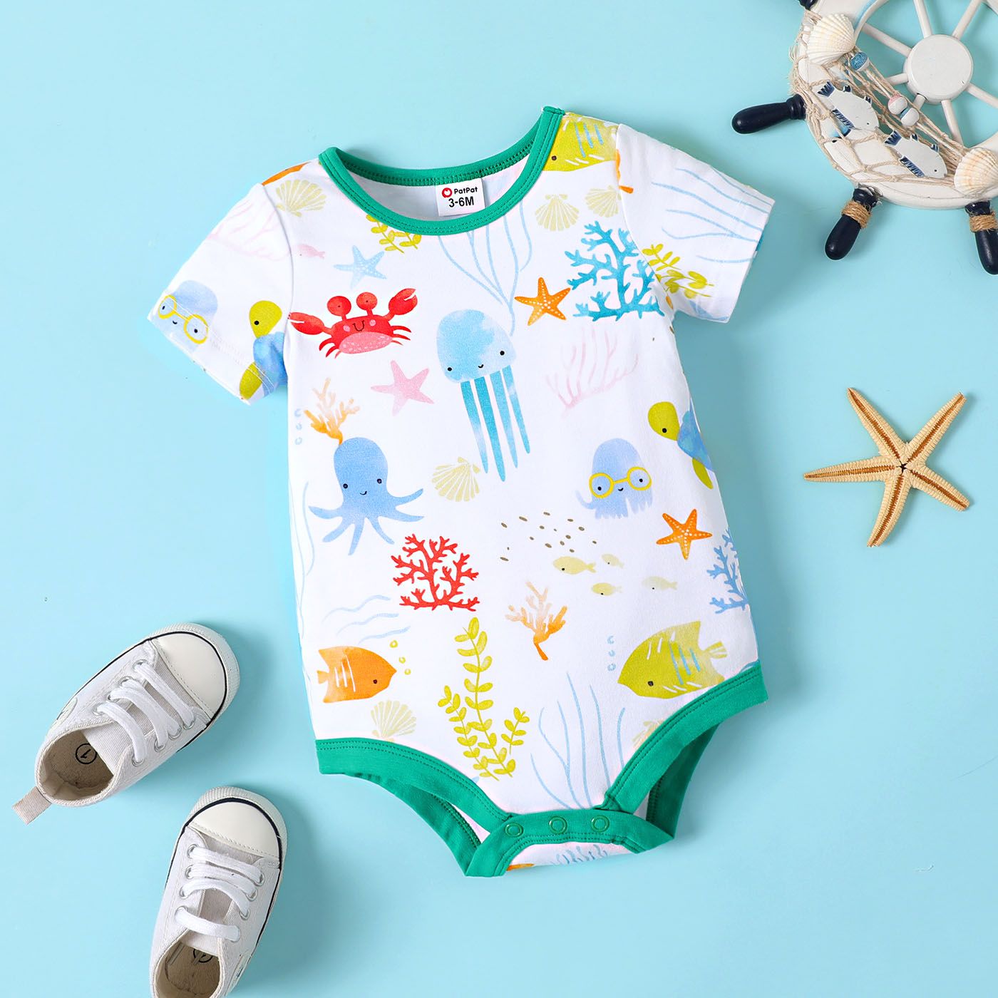 Baby Girl/Boy Ocean Print Short-sleeve Bodysuit
