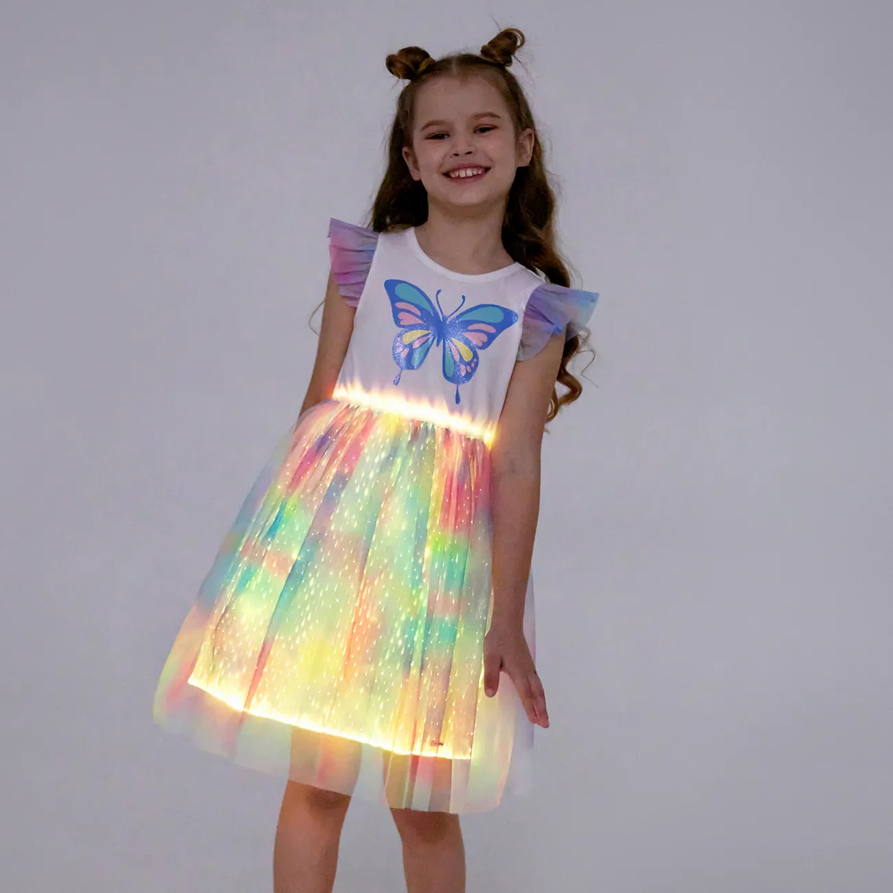 Niño pequeño Chica Mangas con volantes Dulce Mariposa Vestidos Multicolor big image 1