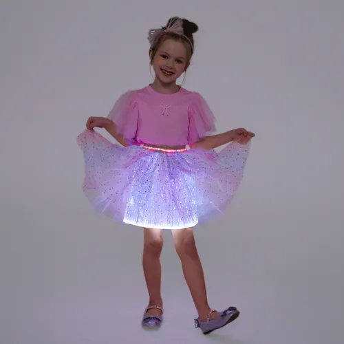 Go-Glow Light Up Colorful Skirt with Star Glitter Including Controller (Built-In Battery)