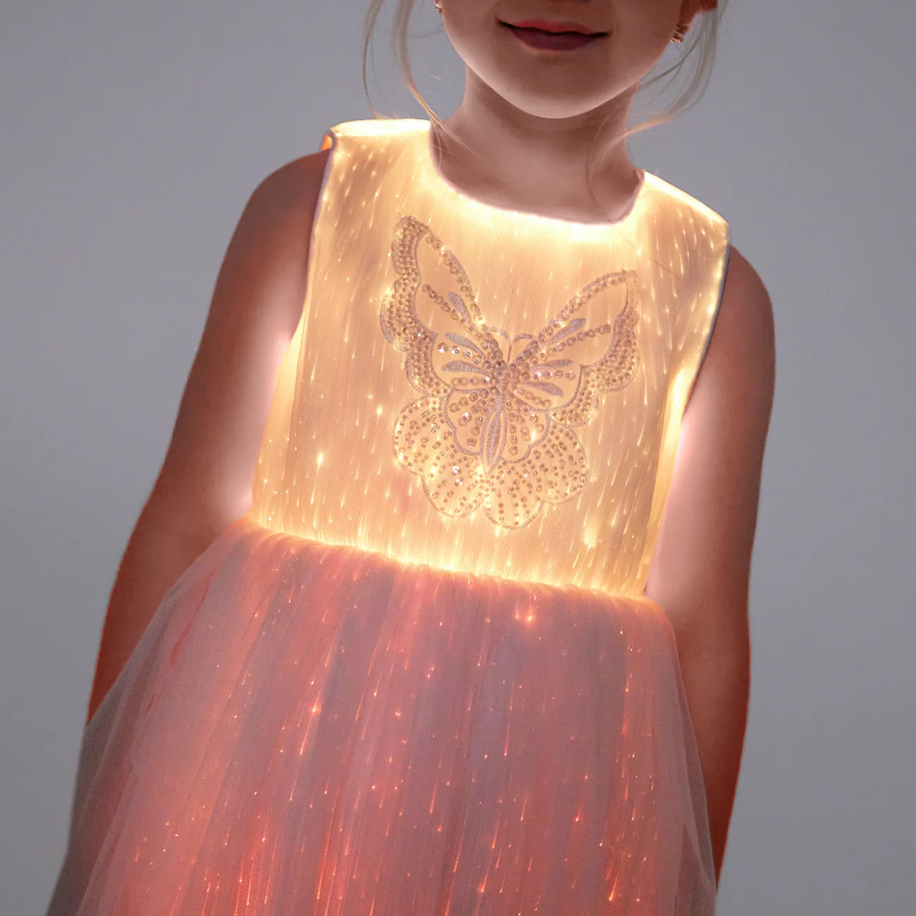 Go-Glow leuchtendes weißes Partykleid mit paillettenbesetztem Schmetterling inklusive Controller (eingebauter Akku) weiß big image 1