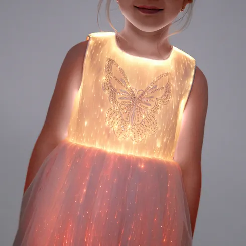 Go-Glow Light Up White Party Dress With Sequined Butterfly Including Controller (Built-In Battery) White big image 6