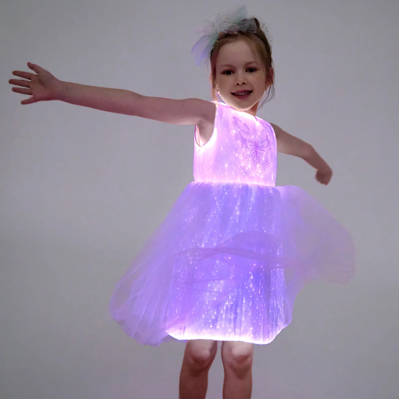 Go-Glow Ilumina el vestido de fiesta blanco con lentejuelas de mariposa incluyendo controlador (batería incorporada) Blanco big image 1